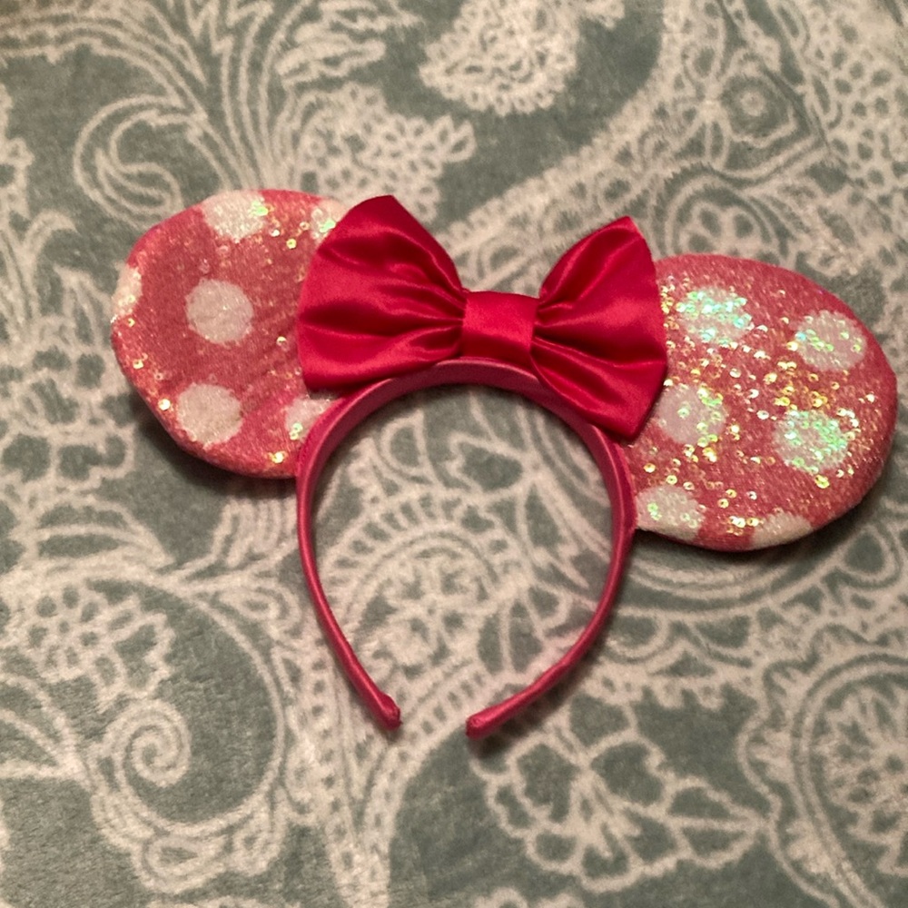 Disney Pink Polka Dot Sequin Minnie Ears Headband